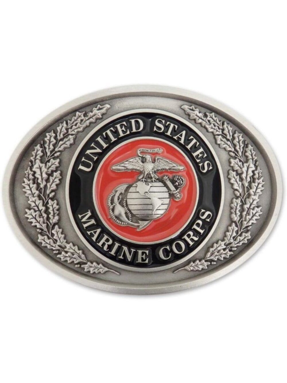 USMC Crest Pewter Enamel Belt Buckle | Military Style Accessory for Men